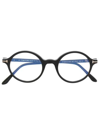 Shop Tom Ford Logo-plaque Round-frame Glasses In Schwarz