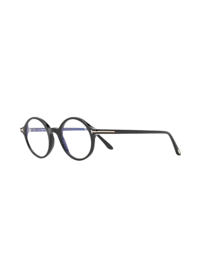 Shop Tom Ford Logo-plaque Round-frame Glasses In Schwarz