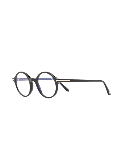 Tom Ford Logo-plaque Round-frame Glasses In Schwarz