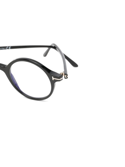 Shop Tom Ford Logo-plaque Round-frame Glasses In Schwarz