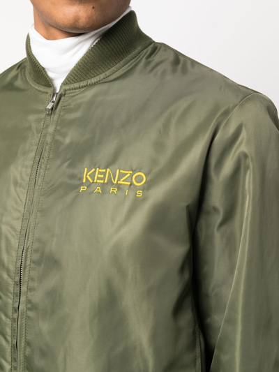 Shop Kenzo Embroidered-logo Bomber Jacket In Grün