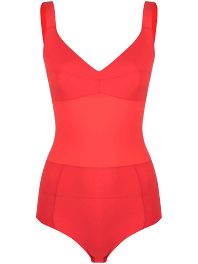 Shop Murmur Transparent-panel Sleeveless Bodysuit In Red