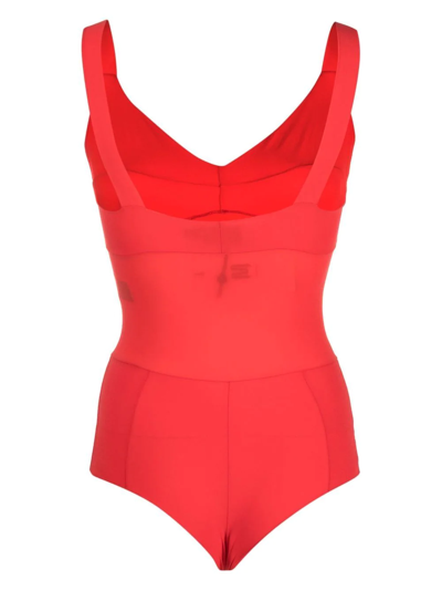 Murmur Transparent-panel Sleeveless Bodysuit In Red