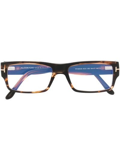 Shop Tom Ford Tortoiseshell-effect Rectangle-frame Glasses In Braun