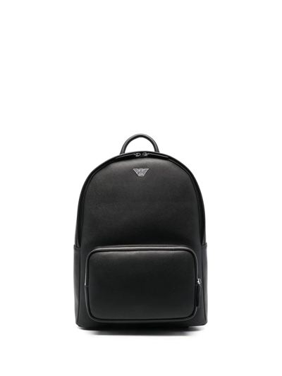 Shop Emporio Armani Logo-print Leather Backpack In Schwarz