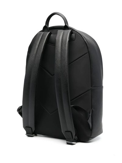 Shop Emporio Armani Logo-print Leather Backpack In Schwarz