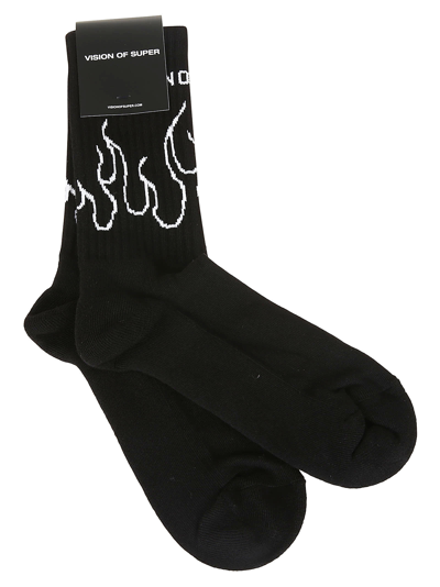 Shop Vision Of Super Black Socks With White Contour Flames