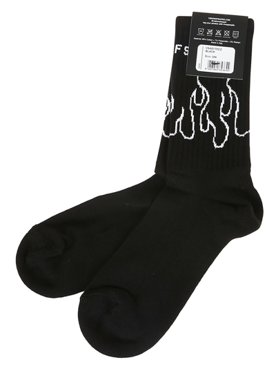 Shop Vision Of Super Black Socks With White Contour Flames