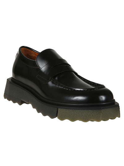 Shop Off-white Leather Sponge Loafer In Black Army Green