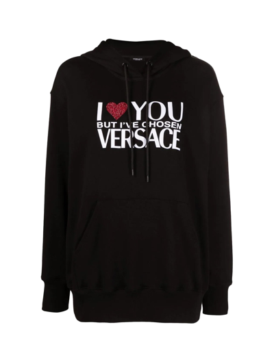 Shop Versace Sweatshirt Tessuto Felpa Serie I Love You In Black