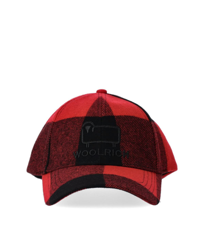 Shop Woolrich Red Black Check Baseball Cap In Nero / Rosso