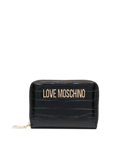 Shop Love Moschino Croco Print Wallet In Black