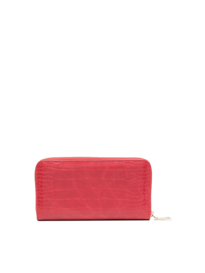 Shop Love Moschino Croco Print Wallet In Red