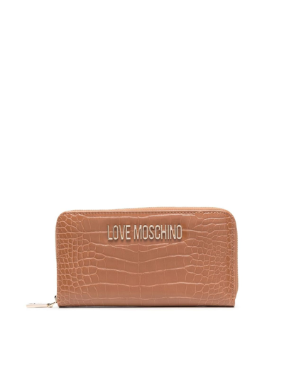 Shop Love Moschino Croco Print Wallet In Camel