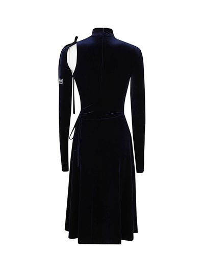 Shop Versace Jeans Couture Velvet Stretch Mini Dress In Marine