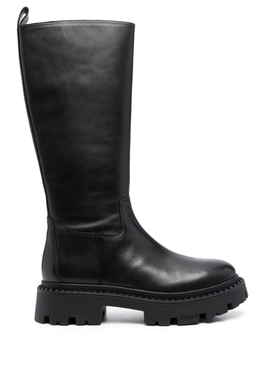 Shop Ash Black Calf Leather Gold Boots In Nero