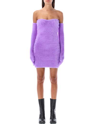 Shop Off-white Fuzzy Gloves Mini Dress In Lilac