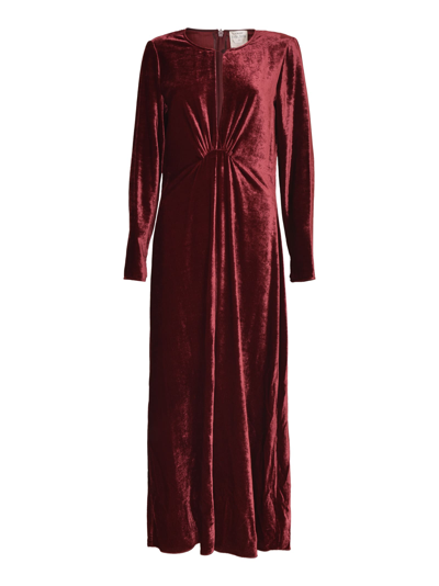 Shop Forte Forte Gathered Front Rear Zip Dress In Burgundy