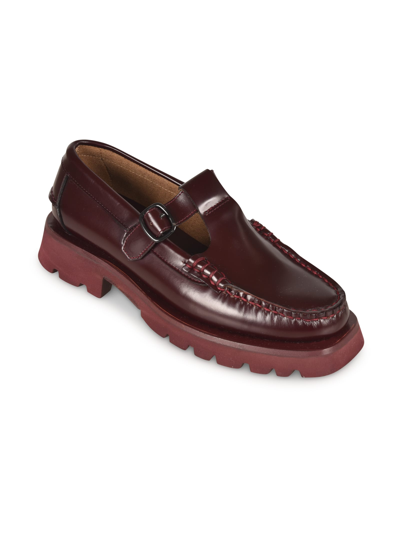 Shop Hereu Tread Sole T-bar Loafers In Burgundy