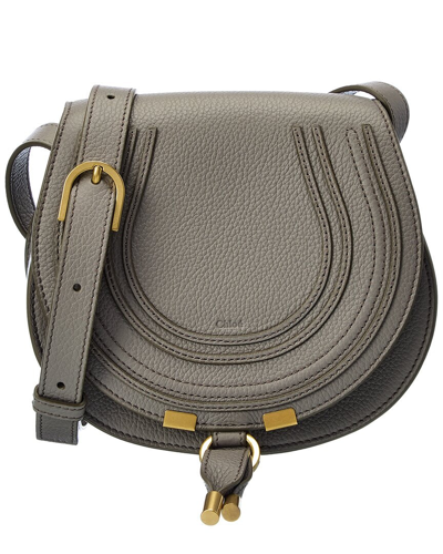 Shop Chloé Chloe Marcie Small Leather Shoulder Bag In Grey