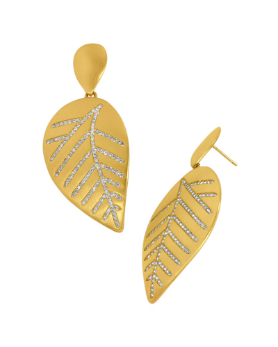 Shop Dean Davidson Origin 22k Plated White Topaz Leaf Drop Earrings In Gold