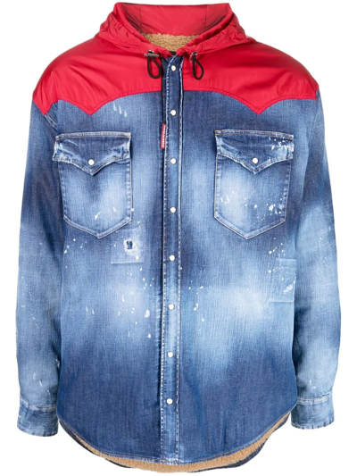 Shop Dsquared2 Hooded Hybrid Denim Jacket In Blue