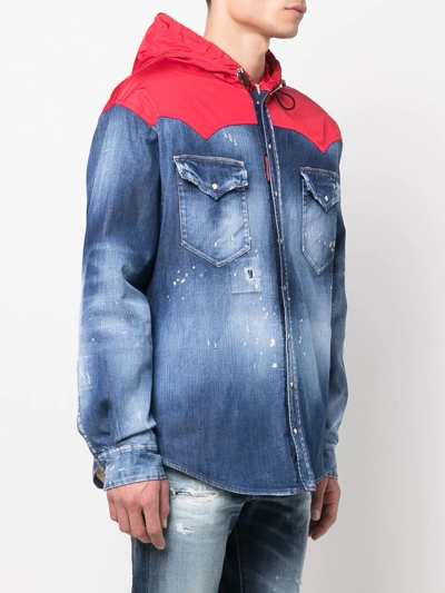 Dsquared2 Distressed Denim Jacket With Shearling In Blue