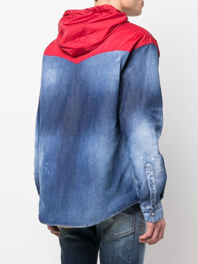 Dsquared2 Distressed Denim Jacket With Shearling In Blue
