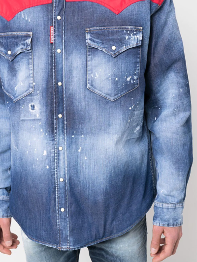 Dsquared2 Distressed Denim Jacket With Shearling In Blue
