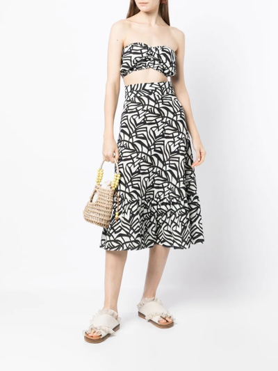 Bambah Geometric-print Ruffle Midi Skirt In White