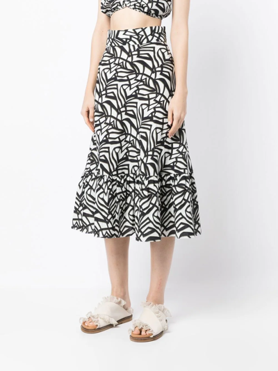 Shop Bambah Geometric-print Ruffle Midi Skirt In White
