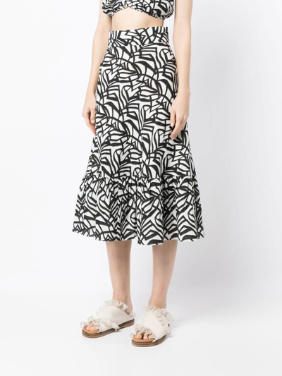 Bambah Geometric-print Ruffle Midi Skirt In White