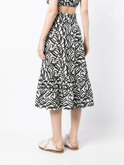 Bambah Geometric-print Ruffle Midi Skirt In White