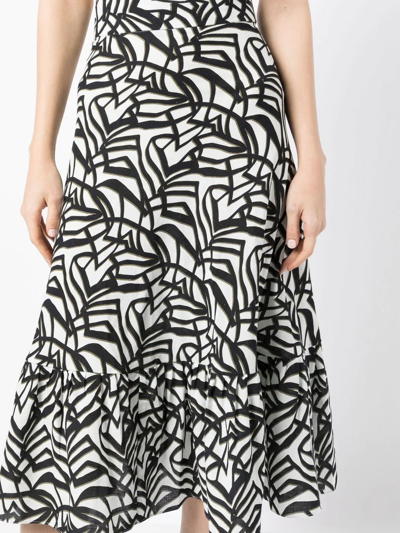 Bambah Geometric-print Ruffle Midi Skirt In White
