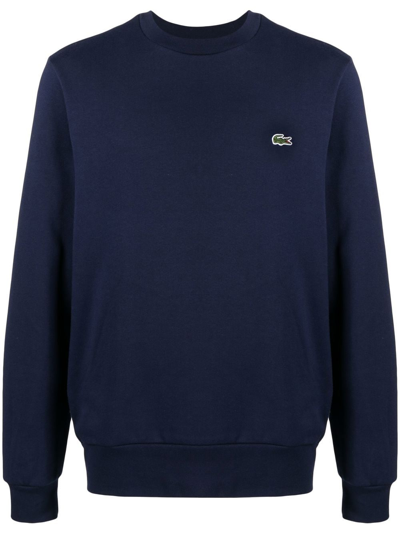 Shop Lacoste Classic Logo-patch Cotton Sweatshirt In Blau