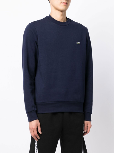 Shop Lacoste Classic Logo-patch Cotton Sweatshirt In Blau