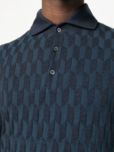 Shop Corneliani Geometric-pattern Knitted Polo Shirt In Blau