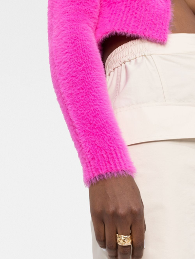 Shop Jacquemus La Maille Logo-charm Cropped Cardigan In Pink