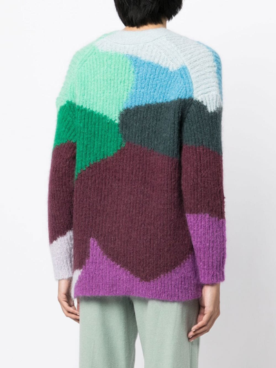 Shop Vince Wave-intarsia Ribbed-knit Cardigan In Multicolour
