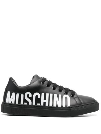 Shop Moschino Side-logo Low-top Sneakers In Schwarz