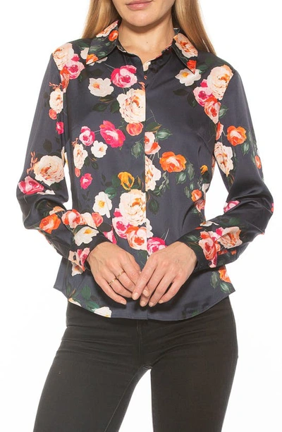 Shop Alexia Admor Cassidy Collared Classic Fit Button-up Shirt In Navy Floral