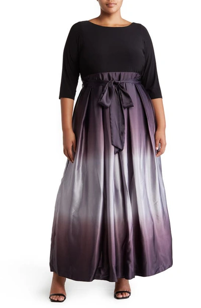 Shop Sl Fashions Three-quarter Sleeve Jersey Bodice Ombré Satin A-line Gown In Bks