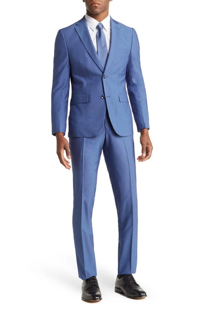 Soul Of London Solid Two Button Notch Lapel Slim Fit Suit In Navy