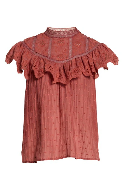 Ulla Johnson Delaine Mock Neck Cotton & Silk Blouse In Rosewood