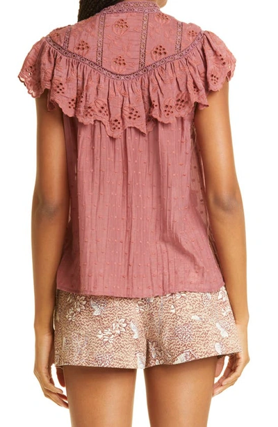 Ulla Johnson Delaine Mock Neck Cotton & Silk Blouse In Rosewood