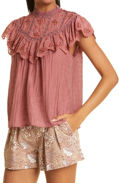 Ulla Johnson Delaine Mock Neck Cotton & Silk Blouse In Rosewood
