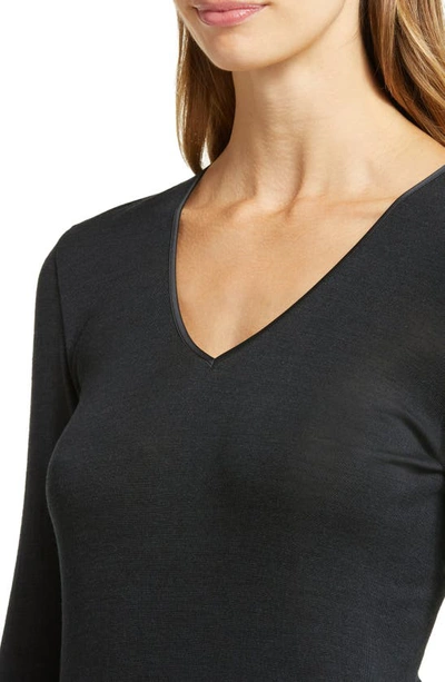 Shop Hanro V-neck Wool & Silk Top In 018 - Black