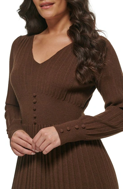 Kensie V neck Long Sleeve Sweater Dress In Chocolate ModeSens