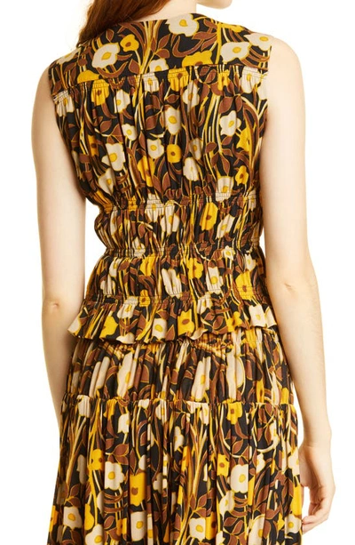 Rebecca Taylor Floral Mesh Sleeveless Top In Daphne Fleur Black C