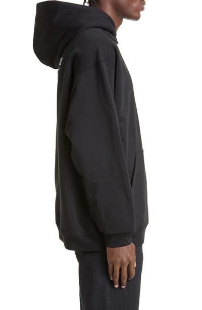 Shop Balenciaga Campaign Embroidered Logo Medium Fit Cotton Hoodie In Black/ White